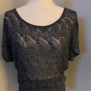 CACHE Metallic Crochet 3/4 Sweater